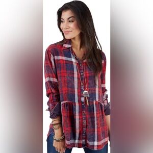 Free People Red and Purple Patterned Top